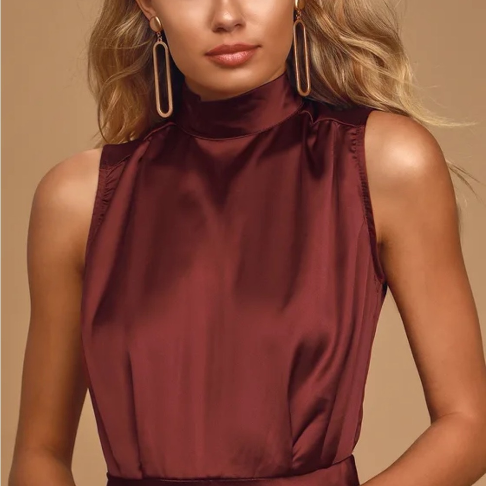 Wine sleeveless mock neck maxi dress